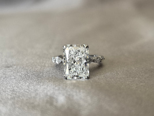 Radiant Diamond Sunburst Ring | 14K White Gold | Floral Halo Design