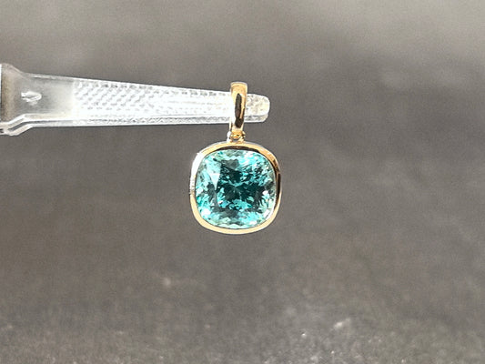 2.5 Carat Paraiba Cushion Pendant | Lab-Grown Gemstone | Bezel Setting | Feeling of Ocean Clarity