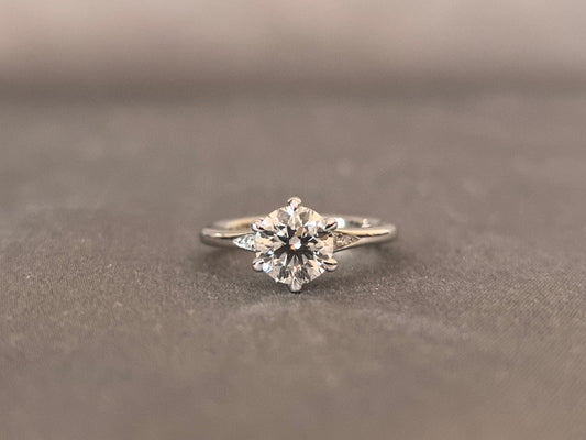 RO-023 |Round Brilliant Cut Diamond Ring | Effortlessly Elegant Solitaire | 6-Prong Solitaire with Accent Diamonds | Minimalist