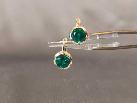 E-020 | Round Emerald Earrings | Bezel Setting | Unique Design | Elegant Formal Occasion Earrings