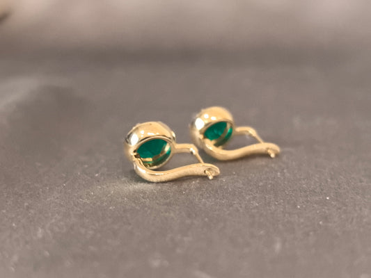 E-020 | Round Emerald Earrings | Bezel Setting | Unique Design | Elegant Formal Occasion Earrings
