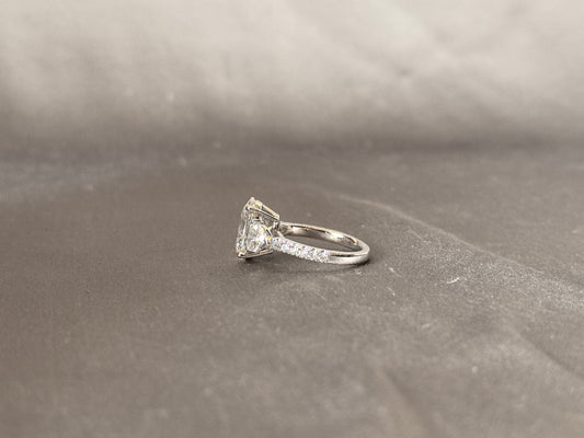 0121 4 Carat Oval Diamond Ring | Platinum Engagement Ring | Lab Grown Diamond Ring | Four Prong Setting | Heart Side Stones | Unique Diamond Ring | Statement Ring | Heirloom Quality | Bridal Jewelry | Gift For Hertatement ring | Gift for her