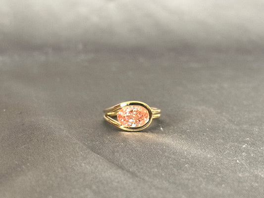 2 Carat Oval Pink Diamond Ring | 14K Yellow Gold Ring | Lab Grown Diamond Ring | Bezel Setting | Double Band Design | Two-Line Band | Split Shank Style
