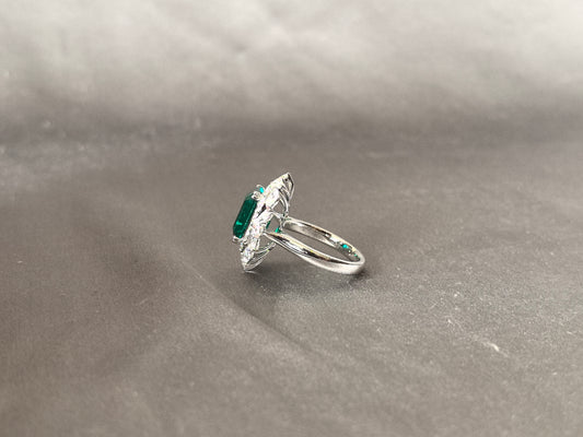 5 Carat Emerald Ring | 14K White Gold Ring | Lab Grown Emerald RingMarquise & Round Diamond Halo | Symmetrical Design