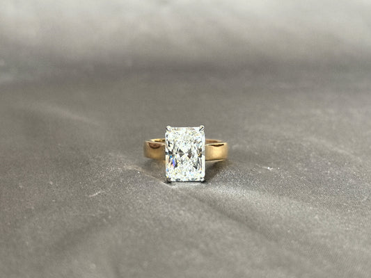 5 Carat Radiant Cut Diamond Ring | 14K Yellow Gold Ring | Lab Grown Diamond Ring | Four Prong Setting | Cathedral Setting | Wide Band Ring