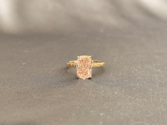CU-007 | Cushion Cut Pink Diamond | Four Prong Setting | Round Shank with Fine Engraving