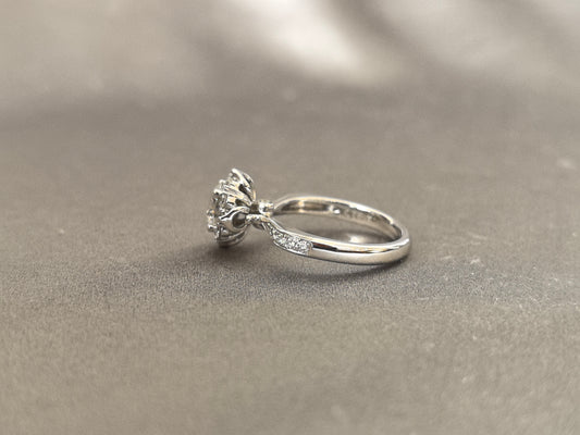 RO-21| 1 Carat Round Diamond Ring | With Diamond Accents | Round Shank 14k White Gold Ring