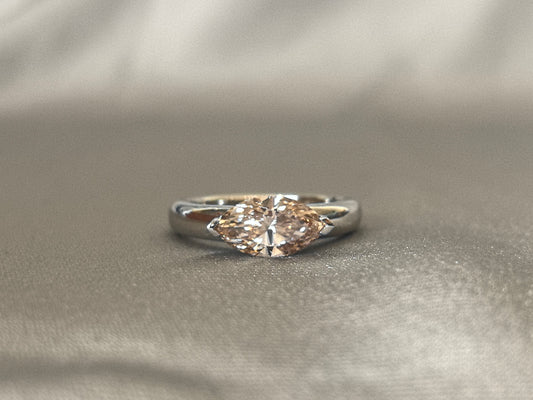 MA-017 | Champagne Marquise Diamond | Round Platinum Band Ring | Minimalist Engagement Ring