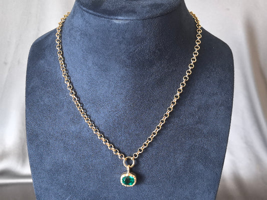 GN-001 | Emerald Gemstone Necklace | Bezel Set Pendant | Elegant & Luxurious | Durable Polished Rolo Chain