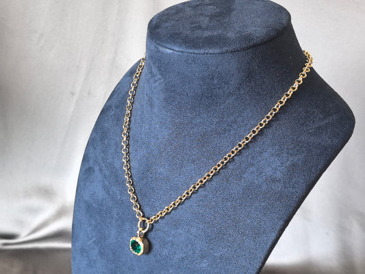 GN-001 | Emerald Gemstone Necklace | Bezel Set Pendant | Elegant & Luxurious | Durable Polished Rolo Chain