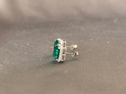 E-003 | Emerald Earrings | Round Diamond Accents | Unique Design