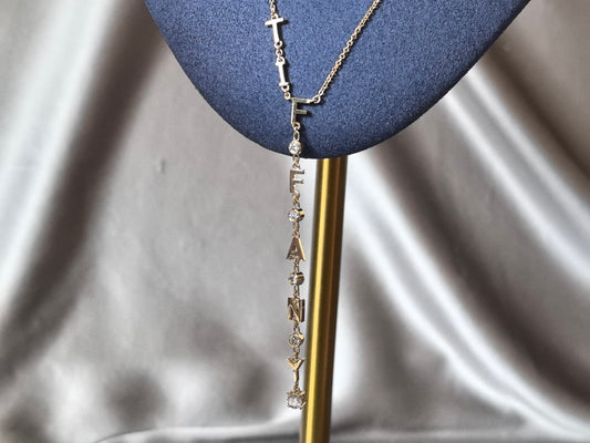 N-004 |Personalized Letter Lariat Necklace | Initial & Diamond Pendant | Lariat Style Drop Chain
