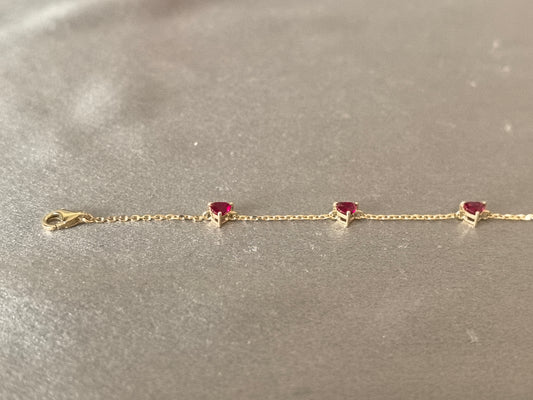 GB-001|Heart Cut Lab Ruby Bracelet|Four Prong Setting|Timeless Romantic Design|Minimalist