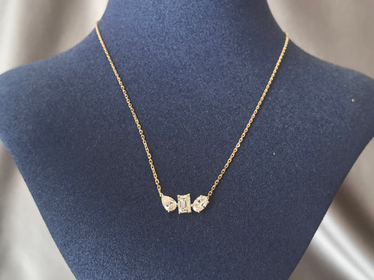 N-005 |Three-Stone Mixed Cut Diamond Necklace | Emerald & Pear & Oval Cut | Lab-Grown Diamond
