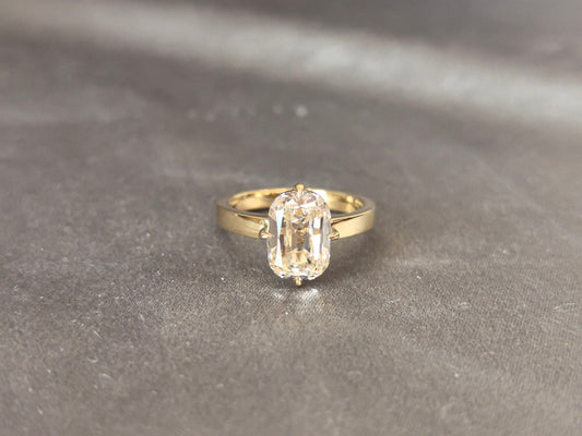 O-007| Old Mine Cut Lab Diamond Solitaire Ring | Four-Prong Setting | Classic Vintage Handmade Jewelry