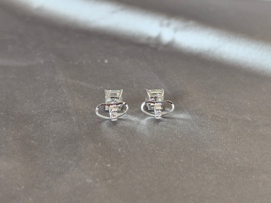 E-014|Emerald-Cut Lab Diamond Stud Earrings | Four-Prong Solitaire Setting | Minimalist Everyday Sparkle