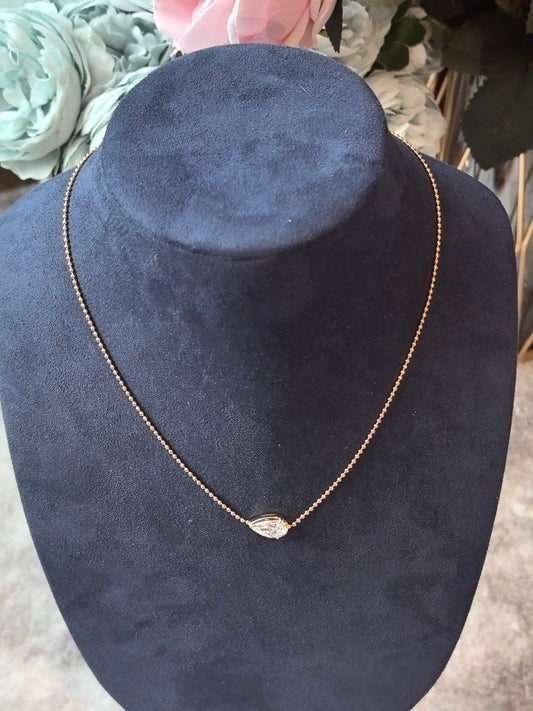 N-006 | Bezel-Set Pear Diamond Pendant | Polished High-Shine Ball Chain | Durable Lobster Clasp Closure