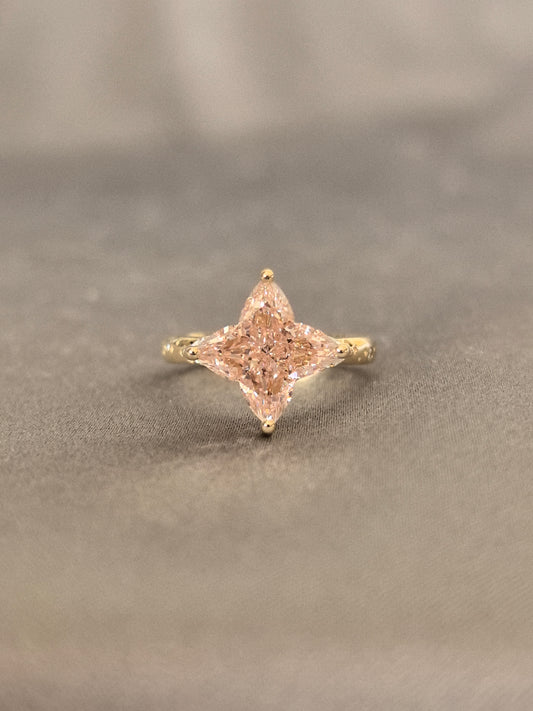 GR-011 | Pink Fancy Diamond Starburst Engagement Ring | LV Cut | Prong-Set | Fiery Sparkle from Geometric Faceting