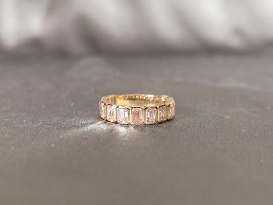 BW-012 | Pink Fancy Diamond Emerald-Cut Half Eternity Band | Bezel-Set | Contemporary Half Eternity Design
