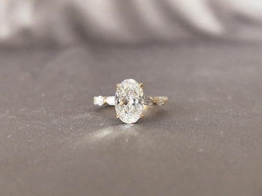 OV-056 | Oval-Cut Lab-Grown Diamond Engagement Ring | Marquise Accents | Hypoallergenic Fine Jewelry