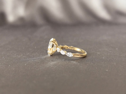 OV-056 | Oval-Cut Lab-Grown Diamond Engagement Ring | Marquise Accents | Hypoallergenic Fine Jewelry