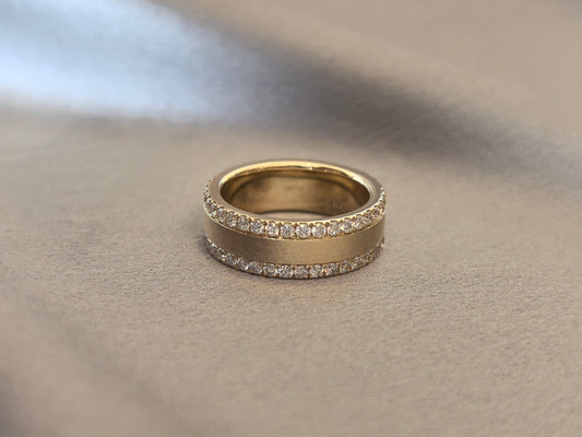 BM-007 | Dual-Pave Diamond Band with Matte Center | Full Pave-Set Diamonds on Top & Bottom | Comfort-Fit Polished Inner Wall