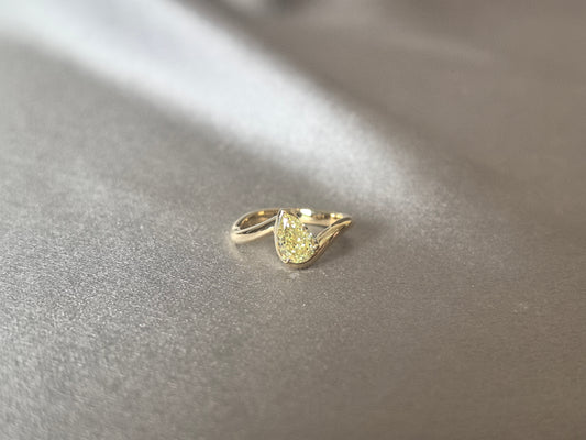 C-002 | Yellow Pear-Cut Diamond Bezel-Set Solitaire Ring | Bold Non-Traditional Statement Ring | Vibrant Golden Hue