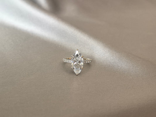 MA-22 | Marquise-Cut Diamond Solitaire with Pavé Band Engagement Ring | Sophisticated Anniversary Gift Ring | Dramatic Elongated Silhouette Design