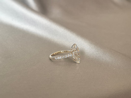 MA-22 | Marquise-Cut Diamond Solitaire with Pavé Band Engagement Ring | Sophisticated Anniversary Gift Ring | Dramatic Elongated Silhouette Design