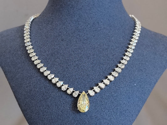 Juno Diamond N-045 | Multi-Pear-Shaped Lab-Grown Diamond Necklace with Prominent Yellow Pear Drop Pendant in White Gold Necklace