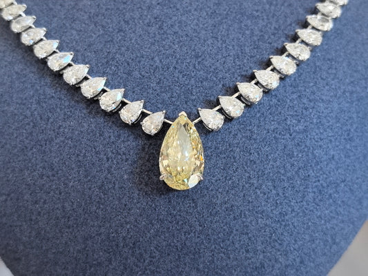 Juno Diamond N-045 | Multi-Pear-Shaped Lab-Grown Diamond Necklace with Prominent Yellow Pear Drop Pendant in White Gold Necklace