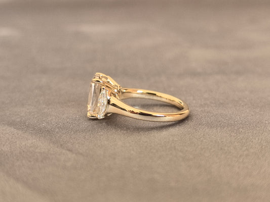 Juno Diamond EM-036 | 2 Carat Champagne Emerald-Cut Lab-Grown Diamond Three-Stone Ring with Leaf Gallery Ring