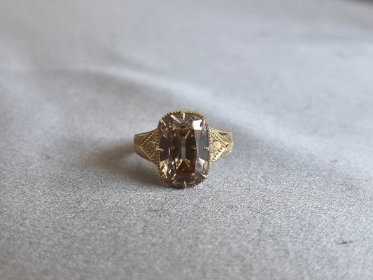 Juno Diamond EM-037 | 3 Carat Light Brown Emerald-Cut Lab-Grown Diamond Vintage Ring with Chevron-Etched Shoulders Ring