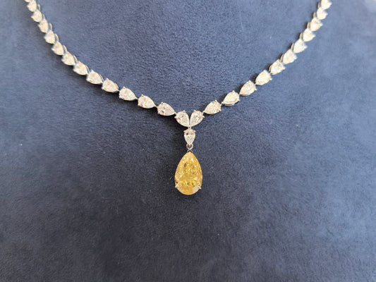 Juno Diamond N-041 | 3 Carat Yellow Pear-Cut Lab-Grown Diamond tennis chain Prong Necklace