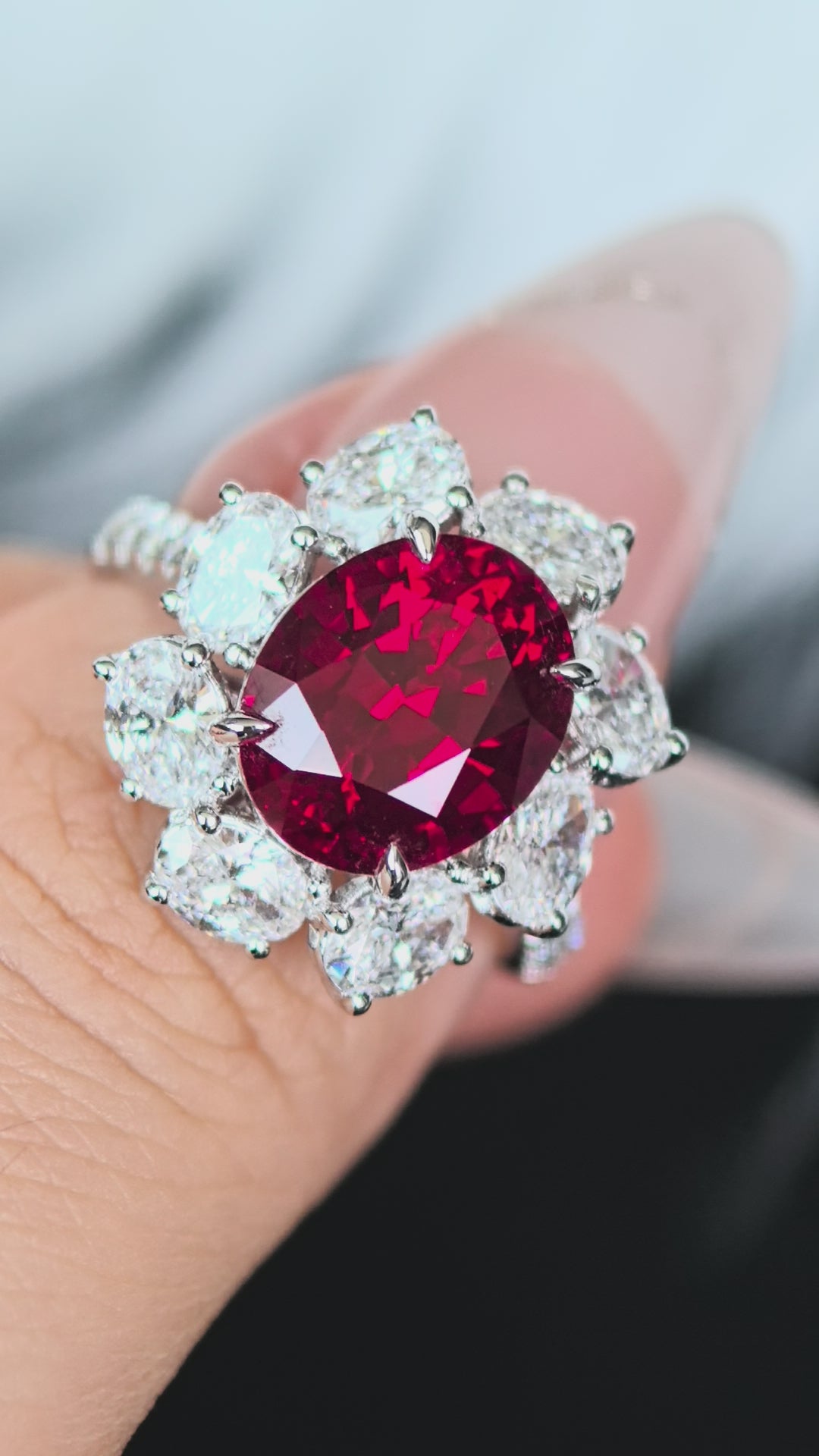 6-Carat Pigeon Blood Ruby Halo Ring