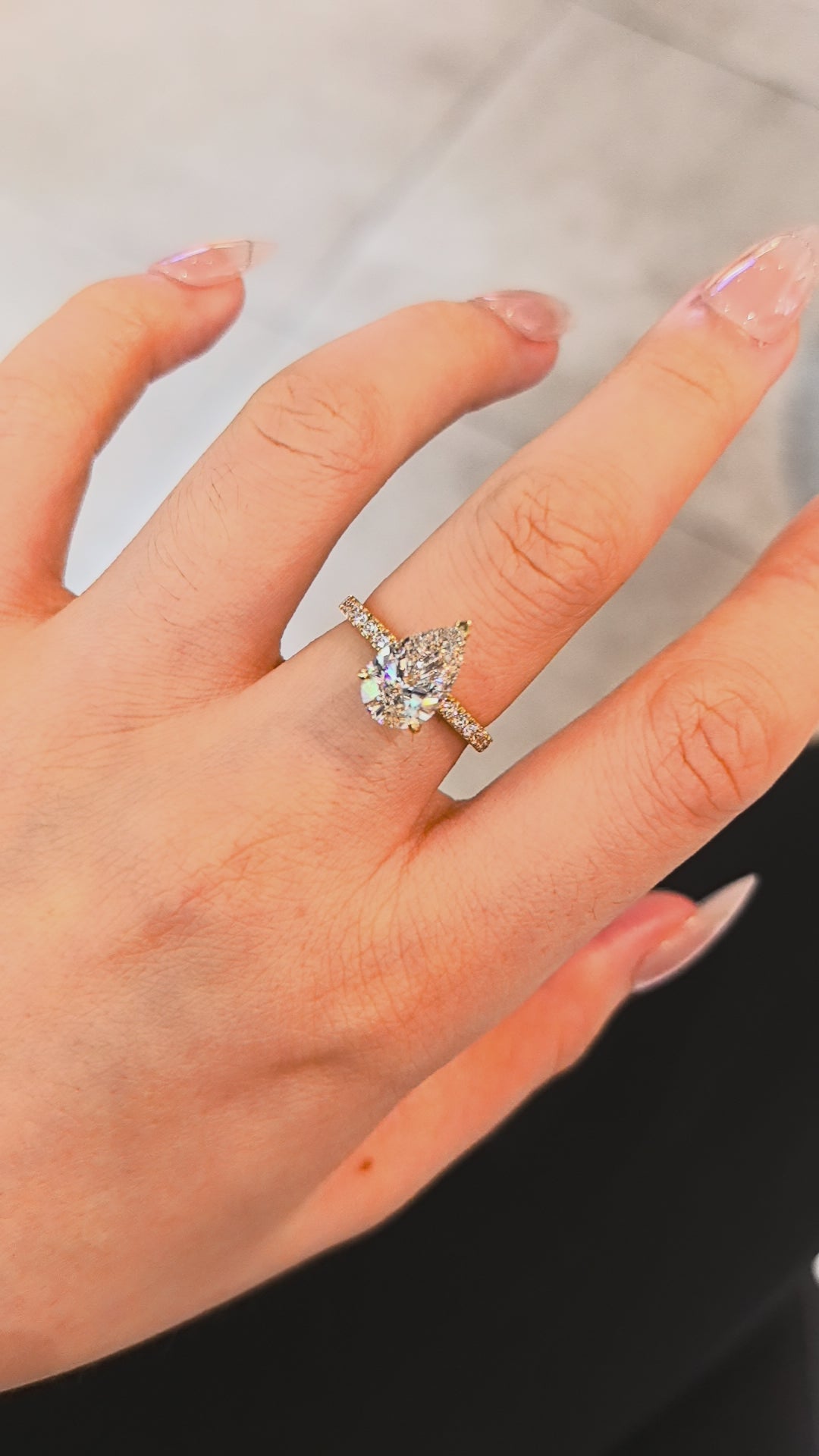 Pear-Shaped Minimalist Pave Half-Shank Ring