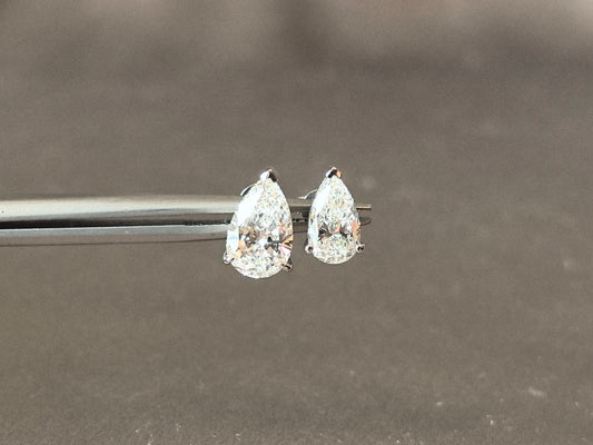 E-012|Pear Cut Lab Diamond Stud Earrings | Three-Prong Solitaire Setting | Minimalist Everyday Wear