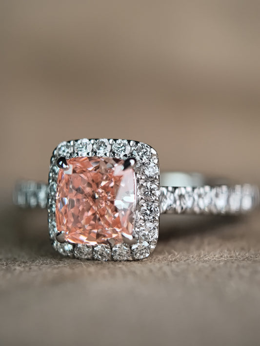 Juno Diamond Fancy Pink Diamond Halo Ring with Pave Shank
