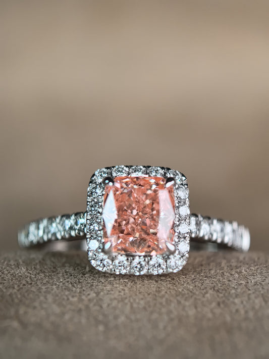 Juno Diamond Fancy Pink Diamond Halo Ring with Pave Shank