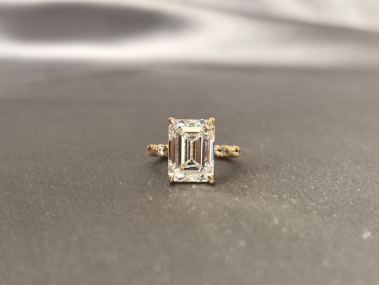 E-005 | Emerald Cut Diamond Ring | Bamboo Shank Engagement Ring | Minimalist 4-Prong Set