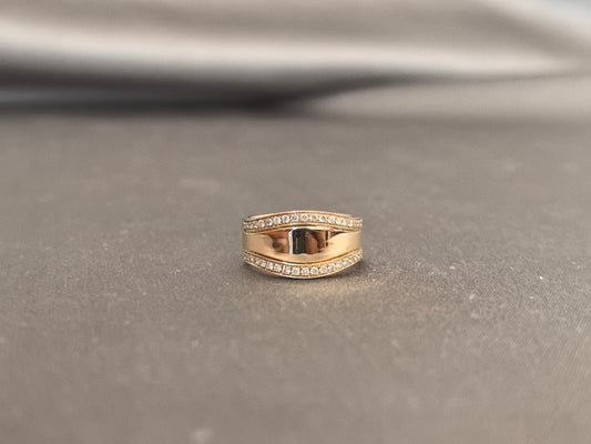 BM-021 | Pavé Double-Band Diamond Ring | Wide Yellow Gold Statement Band | Modern Stackable Anniversary Ring