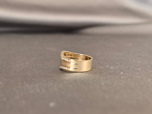 BM-021 | Pavé Double-Band Diamond Ring | Wide Yellow Gold Statement Band | Modern Stackable Anniversary Ring