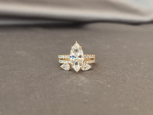 MA-018 | Stacking Ring Set | Marquise Diamond Ring | Pear Shape  Sizestone | Diamond Accents on Both| Round Shank