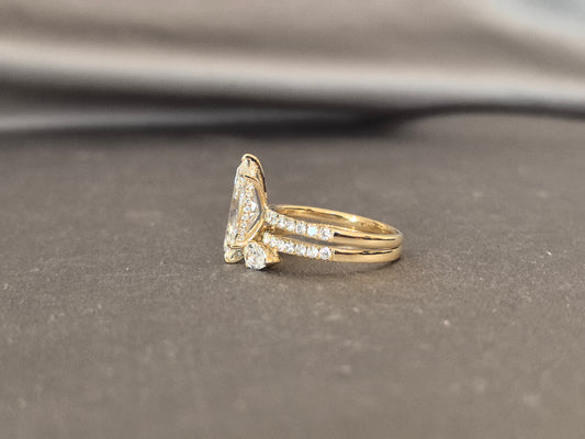 MA-018 | Stacking Ring Set | Marquise Diamond Ring | Pear Shape  Sizestone | Diamond Accents on Both| Round Shank