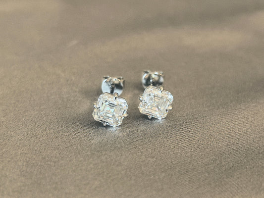 E-025 | Asscher-Cut Diamond Stud Earrings | Prong-Set | Elegant Bridal & Formal Wear Studs