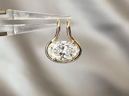 O-006|Oval Cut Lab Diamond Pendant | Yellow Gold Bezel-Set Pendant | Minimalist Solitaire Necklace Charm