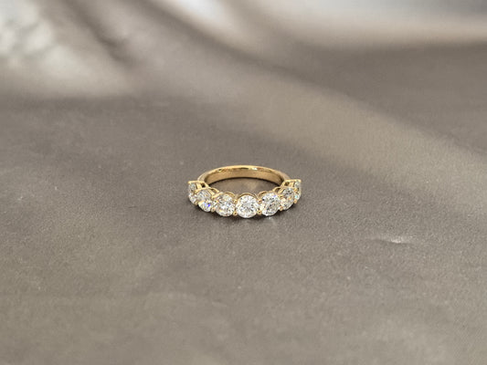 BW-007|Round Brilliant Cut Lab Diamond Half Eternity Band | Shared-Prong Setting | Minimalist Stackable Design