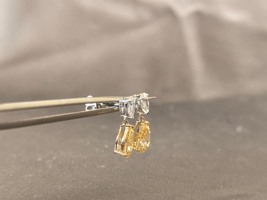GR-003 | Pear Shape Yellow Diamond Earrings with Pear Shape Side Stones | Unique Design | Hypoallergenic Fine Jewelry