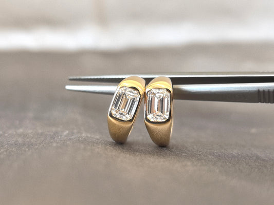Bezel Set Emerald Cut Lab Diamond Stud Earrings | 1 Carat Each | 14K Gold | Unique Modern Elegance