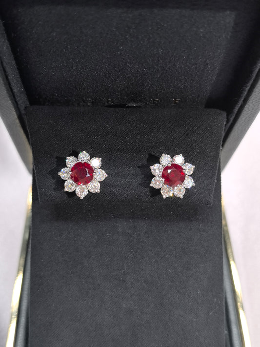 Ruby Sunflower Stud Earrings